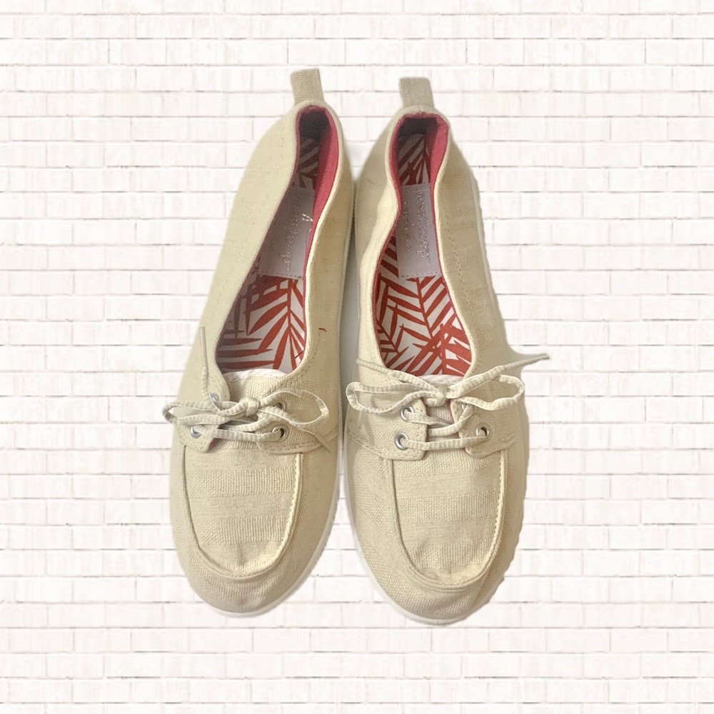 west loop canvas summer boat shoes light sand beige size 7-8 BRAND NEW OBO